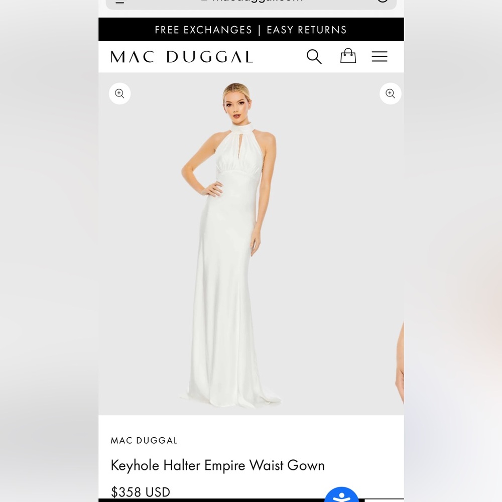 MAG DUGGAL - keyhole halter empire waist gown. White. Size 10. Worn for one hour